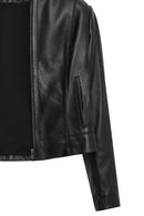 Flora Women's Black Slim Short Leather Jacket | Derimod Flora Women's Black Slim Short Leather Jacket | Derimod