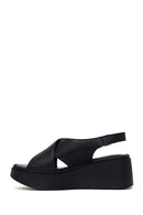 Woman Black Ankle-Buckle Wedge-Heel Leather Comfort Sandal | Derimod Woman Black Ankle-Buckle Wedge-Heel Leather Comfort Sandal | Derimod
