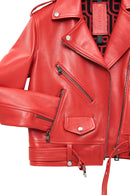 Newage Women's Red Slim-Fit Biker Leather Jacket | Derimod Newage Women's Red Slim-Fit Biker Leather Jacket | Derimod