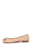 Women's Beige Leather Buckled Ballerinas | Derimod Women's Beige Leather Buckled Ballerinas | Derimod