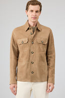 Osimhen Men's Beige Shirt Collar Suede Leather Jacket | Derimod Osimhen Men's Beige Shirt Collar Suede Leather Jacket | Derimod
