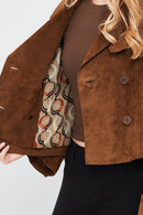 Tracy Women's Brown Short Suede Leather Coat | Derimod Tracy Women's Brown Short Suede Leather Coat | Derimod