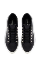 Women's Black Stone Laced Thick Soled Leather Sneakers | Derimod Women's Black Stone Laced Thick Soled Leather Sneakers | Derimod