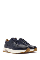 Men's Navy Blue Lace-Up Leather Sneaker | Derimod Men's Navy Blue Lace-Up Leather Sneaker | Derimod