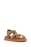 Woman Taba Süet Leather Sandalet | Derimod Woman Taba Süet Leather Sandalet | Derimod
