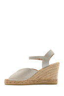 Women's Gold Glitter Ankle Buckle Wedge Heel Espadrille Sandals | Derimod Women's Gold Glitter Ankle Buckle Wedge Heel Espadrille Sandals | Derimod