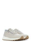 Kadın Bej Bağcıklı Yandan Fermuarlı Deri Sneaker | Derimod Kadın Bej Bağcıklı Yandan Fermuarlı Deri Sneaker | Derimod