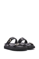Women's Black Double Buckle Thick Soled Slippers | Derimod Women's Black Double Buckle Thick Soled Slippers | Derimod