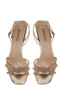 Women's Gold Ankle Buckle Stoned Thin Heel Sandals | Derimod Women's Gold Ankle Buckle Stoned Thin Heel Sandals | Derimod