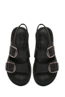 Women's Black Thick Soled Leather Comfort Sandals | Derimod Women's Black Thick Soled Leather Comfort Sandals | Derimod