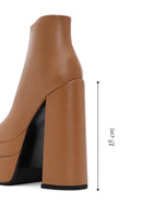 Women's Tan Leather Platform High Heel Boots | Derimod Women's Tan Leather Platform High Heel Boots | Derimod