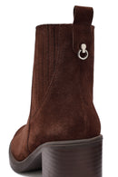 Woman Brown Chunky Heel Suede Leather Boat | Derimod Woman Brown Chunky Heel Suede Leather Boat | Derimod