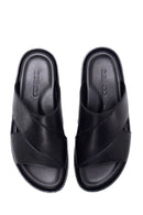 Men's Black Leather Slippers | Derimod Men's Black Leather Slippers | Derimod