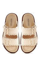 Women's Beige Thick Soled Metallic Slippers | Derimod Women's Beige Thick Soled Metallic Slippers | Derimod