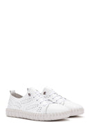 Woman White Laced Patterned Leather Comfort Shoes | Derimod Woman White Laced Patterned Leather Comfort Shoes | Derimod