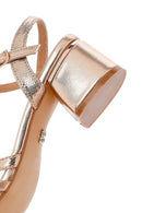 Women's Pink Metallic Chunky Heel Sandals with Ankle Buckle | Derimod Women's Pink Metallic Chunky Heel Sandals with Ankle Buckle | Derimod
