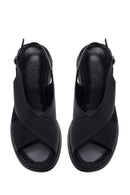 Woman Black Ankle-Buckle Wedge-Heel Leather Comfort Sandal | Derimod Woman Black Ankle-Buckle Wedge-Heel Leather Comfort Sandal | Derimod