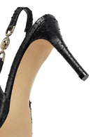 Woman Black Buckled Open Back Patterned Thin Heel Leather Shoe | Derimod Woman Black Buckled Open Back Patterned Thin Heel Leather Shoe | Derimod