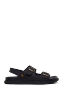 Male Black Double-Buckle Nubuck Leather Sandal | Derimod Male Black Double-Buckle Nubuck Leather Sandal | Derimod