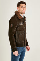 Air Force Men's Brown Fur Collared Nubuck Leather Pilot Jacket | Derimod Air Force Men's Brown Fur Collared Nubuck Leather Pilot Jacket | Derimod