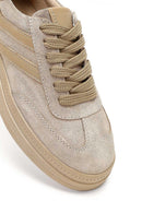 Women's Beige Lace-up Suede Leather Sneaker | Derimod Women's Beige Lace-up Suede Leather Sneaker | Derimod