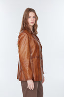 Barbara Women's Camel Plus Size Leather Jacket | Derimod Barbara Women's Camel Plus Size Leather Jacket | Derimod