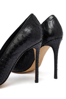 Women's Black Patterned High Thin Heel Leather Stiletto | Derimod Women's Black Patterned High Thin Heel Leather Stiletto | Derimod