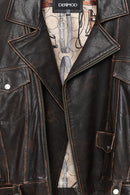 Lugano Kadın Kahverengi Vintage Biker Deri Ceket | Derimod Lugano Kadın Kahverengi Vintage Biker Deri Ceket | Derimod