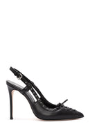 Women's Black Slingback High Thin Heel Leather Shoes | Derimod Women's Black Slingback High Thin Heel Leather Shoes | Derimod