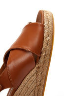 Women's Tan Leather Wedge Heel Espadrille | Derimod Women's Tan Leather Wedge Heel Espadrille | Derimod