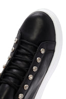 Women's Black Stone Laced Thick Soled Leather Sneakers | Derimod Women's Black Stone Laced Thick Soled Leather Sneakers | Derimod