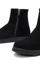 Women's Black Zippered Suede Teddy Boot | Derimod Women's Black Zippered Suede Teddy Boot | Derimod