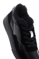Kadın Siyah Kalın Tabanlı Kürklü Deri Sneaker | Derimod Kadın Siyah Kalın Tabanlı Kürklü Deri Sneaker | Derimod