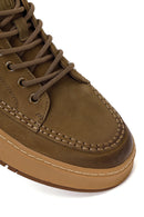Erkek Haki Bağcıklı Kalın Tabanlı Nubuk Deri Sneaker | Derimod Erkek Haki Bağcıklı Kalın Tabanlı Nubuk Deri Sneaker | Derimod