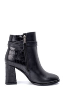 Women's Crocodile Detailed Heeled Boots | Derimod Women's Crocodile Detailed Heeled Boots | Derimod