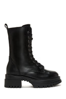 Women's Black Leather Thick Soled Boots Flat Boots | Derimod Women's Black Leather Thick Soled Boots Flat Boots | Derimod