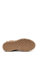 Woman Tan Zippered Suede Leather Teddy Bot | Derimod Woman Tan Zippered Suede Leather Teddy Bot | Derimod