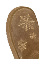 Woman Taba Patterned Suede Teddy Boots | Derimod Woman Taba Patterned Suede Teddy Boots | Derimod