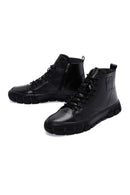 Men's Black Lace-Up Zippered Leather Boots | Derimod Men's Black Lace-Up Zippered Leather Boots | Derimod