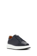 Men's Navy Blue Lace-Up Leather Sneaker | Derimod Men's Navy Blue Lace-Up Leather Sneaker | Derimod