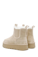 Woman Beige Thick-Soled Teddy Suede Leather Boat | Derimod Woman Beige Thick-Soled Teddy Suede Leather Boat | Derimod