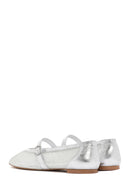 Women's Silver Mesh Strappy Ballerinas | Derimod Women's Silver Mesh Strappy Ballerinas | Derimod