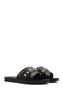 Women's Black Stone Slippers | Derimod Women's Black Stone Slippers | Derimod