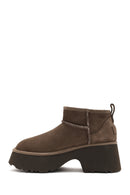 Women's Mink Thick Soled Suede Leather Teddy Boots | Derimod Women's Mink Thick Soled Suede Leather Teddy Boots | Derimod