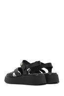 Women's Black Ankle Strap Thick Soled Leather Comfort Sandals | Derimod Women's Black Ankle Strap Thick Soled Leather Comfort Sandals | Derimod