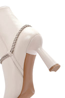 Women's Beige Leather Zippered Chain Heeled Classic Boots | Derimod Women's Beige Leather Zippered Chain Heeled Classic Boots | Derimod