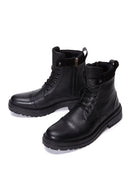 Men's Black Leather Zippered Flat Boots | Derimod Men's Black Leather Zippered Flat Boots | Derimod
