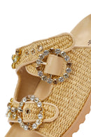 Women's Beige Straw Stone Slippers | Derimod Women's Beige Straw Stone Slippers | Derimod