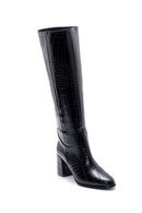 Women's Crocodile Patterned Heeled Boots | Derimod Women's Crocodile Patterned Heeled Boots | Derimod