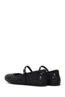 Women's Black Stone Leather Ballet Flats | Derimod Women's Black Stone Leather Ballet Flats | Derimod